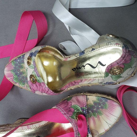 Nina Devin Floral Ribbon Tie Espadrille Wedges  Size 6 - Picture 5 of 10